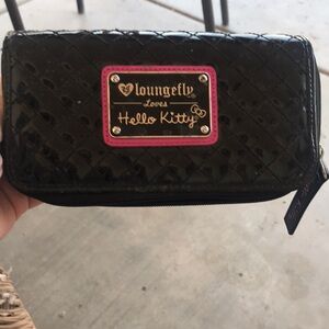 Loungefly Loves Hello Kitty Black Patent Wallet with Pink Trim